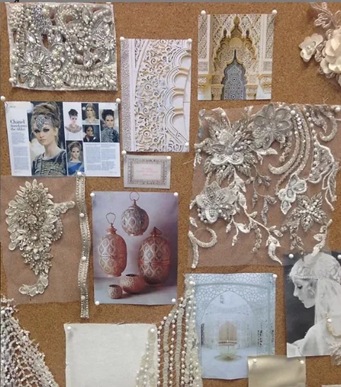 A inspiration mood board inspired by travel and culture set up on our studio wall.