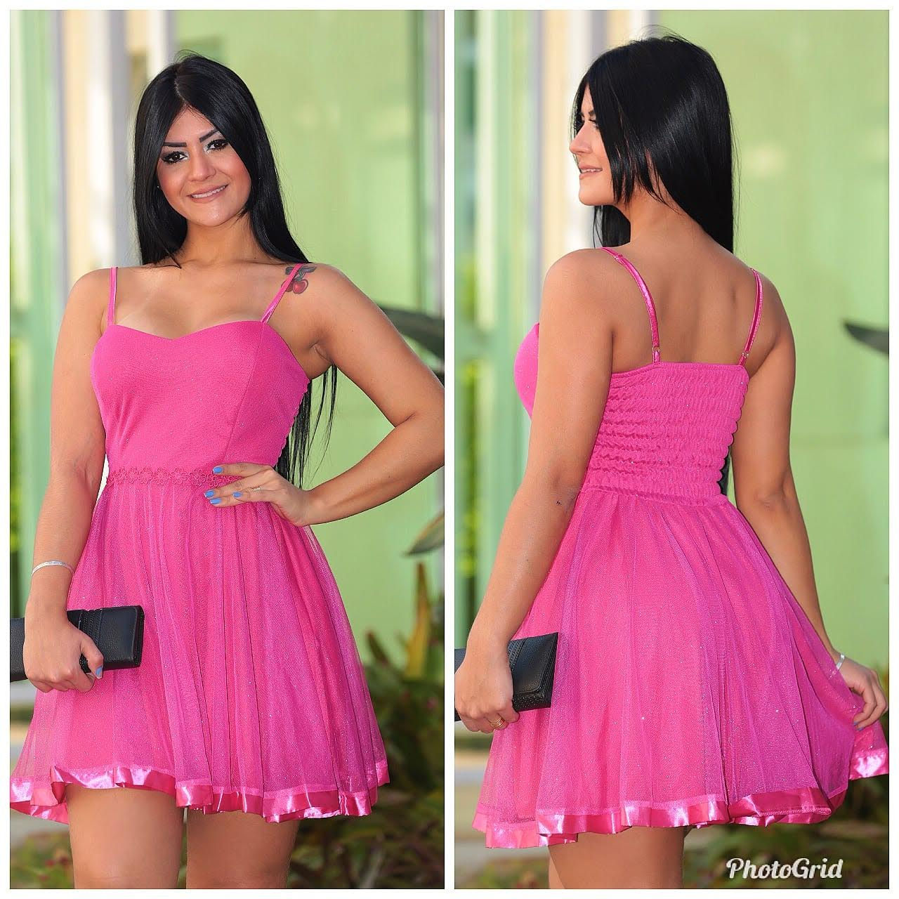 Vestido festa alcinha flor na cintura