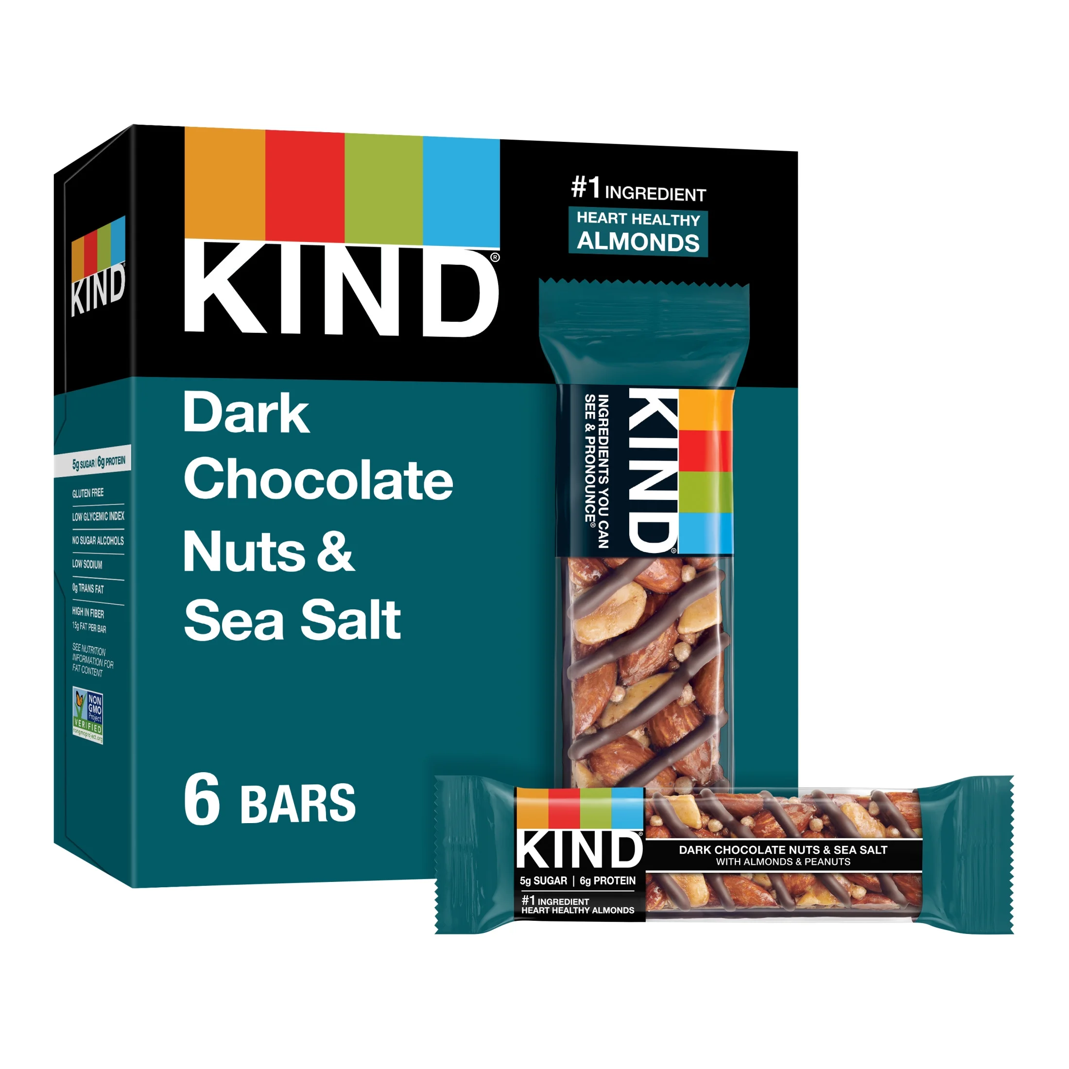 KIND Gluten Free Dark Chocolate Nuts & Sea Salt Snack Bars, 1.4 Oz, 6 Count