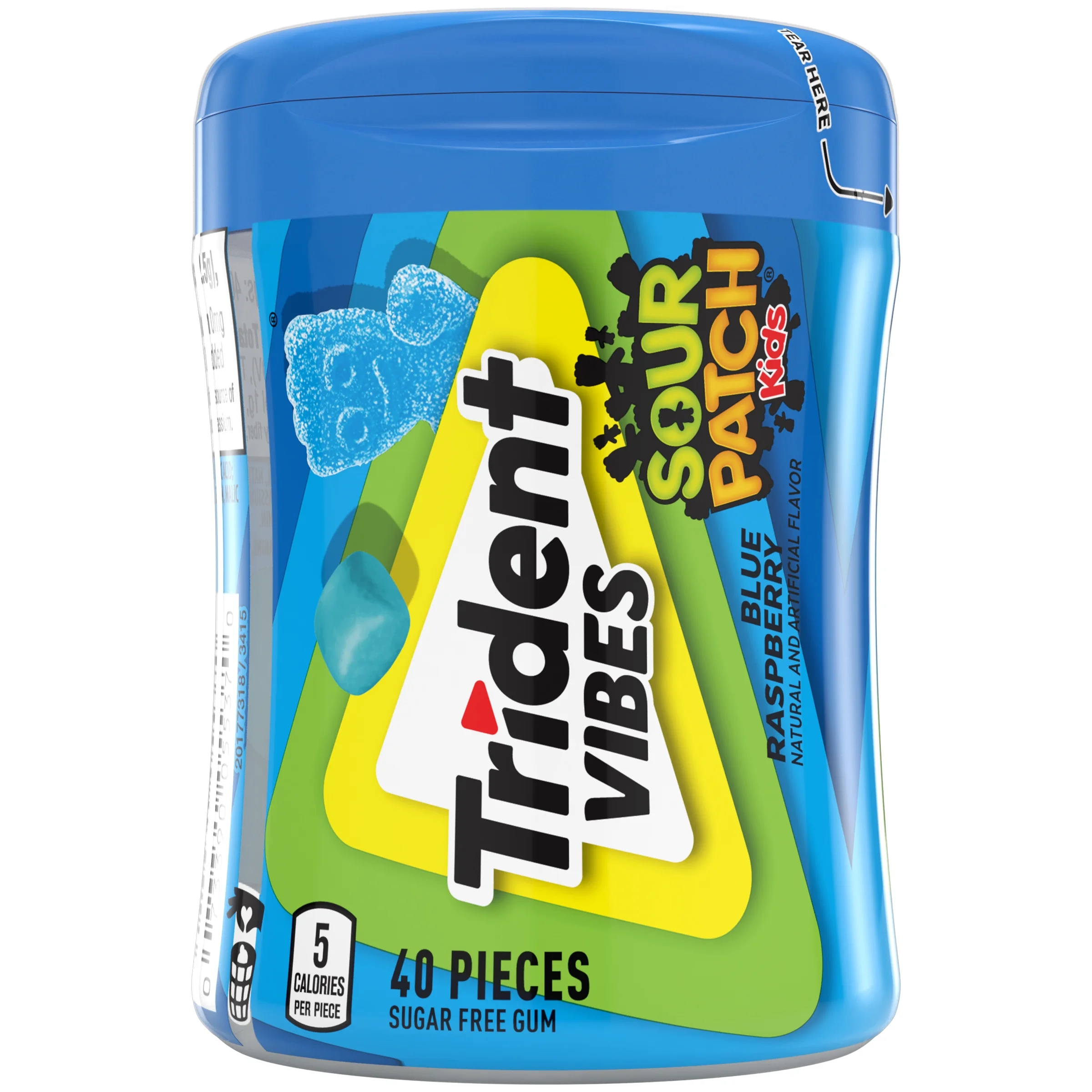 Trident Vibes Sour Patch Kids Sugar Free Gum, Blue Raspberry, Regular Size, 40 P