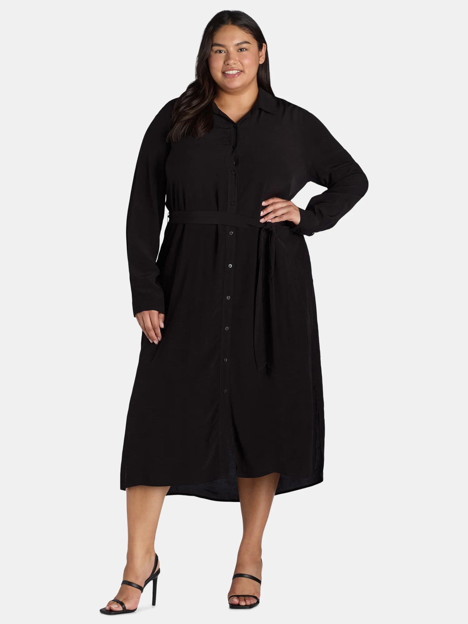 Time and Tru Women’S and Women'S plus Shirt Dress with Long Sleeves, Sizes XS-4X