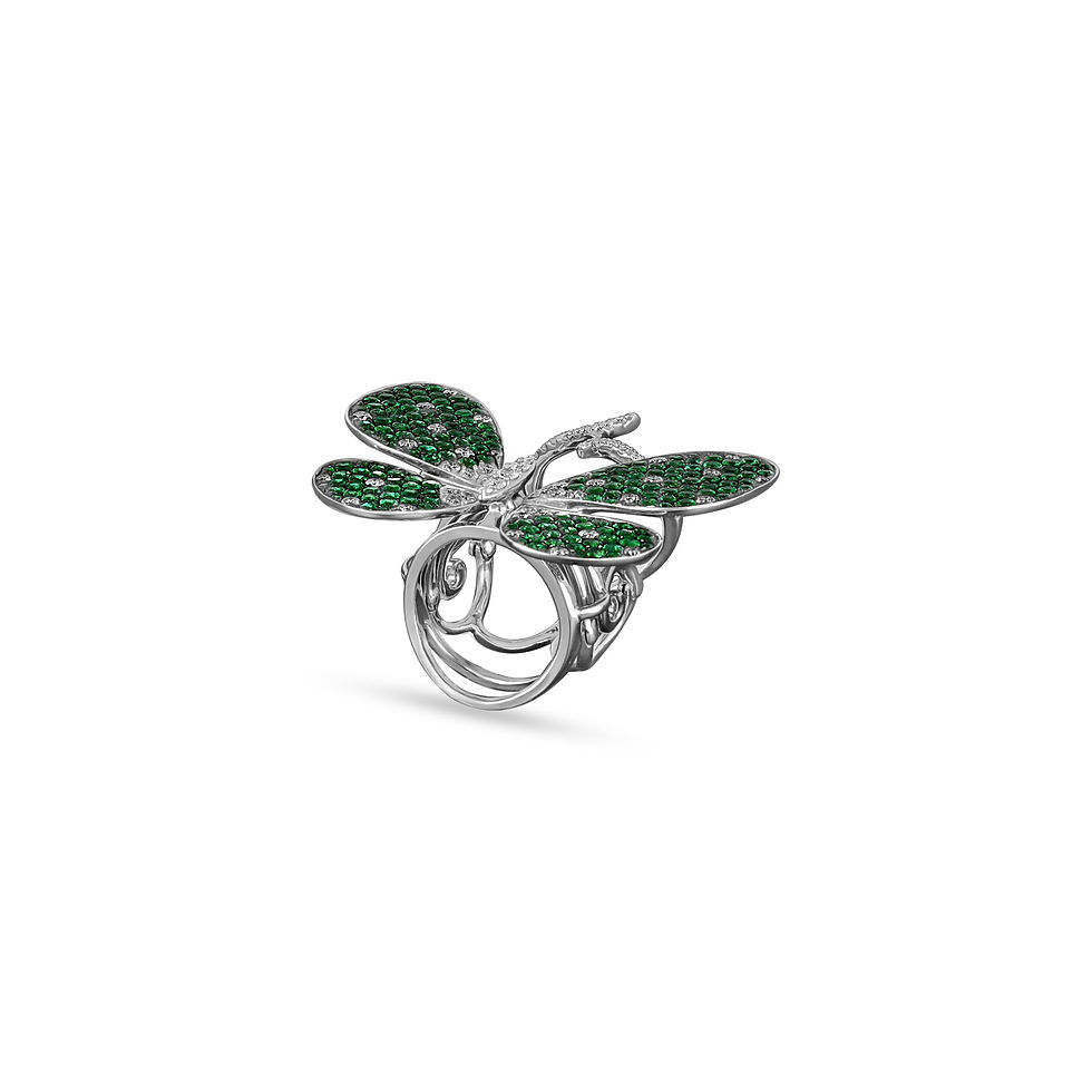 Thumbnail: White Gold Butterfly Ring with Green Sapphires and Diamonds