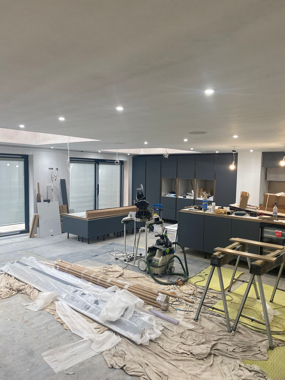 Wide-angle view of a Cardiff home with a partially built kitchen extension