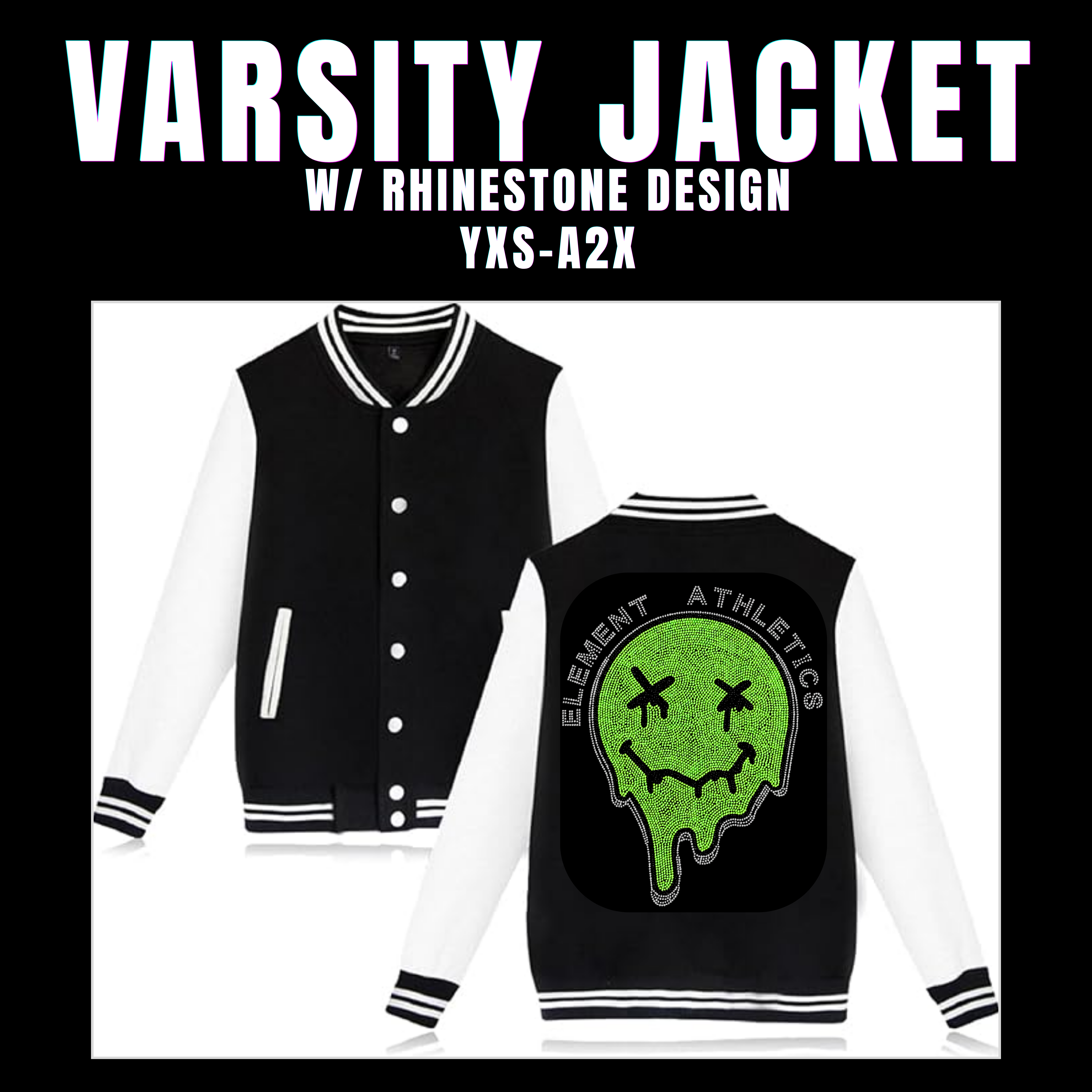 Varsity Jacket w/ Rhinestone Drippy Smile