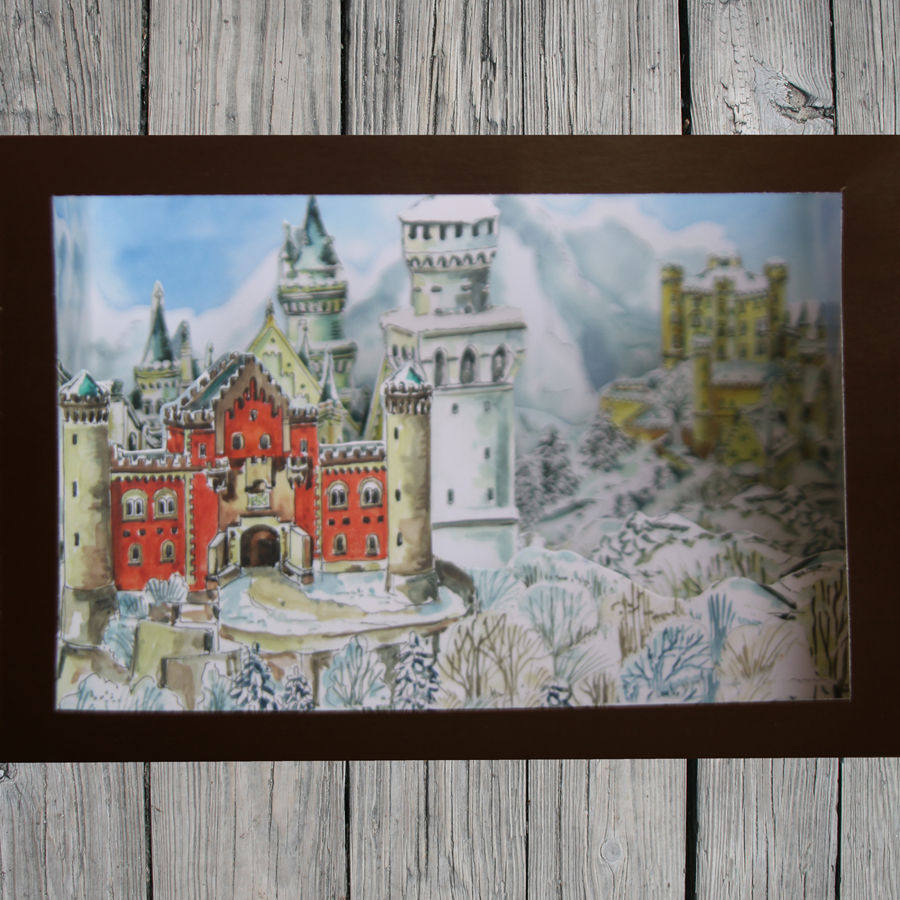 Thumbnail: Neuschwanstein Castle in Winter pop-up 3 D card by Kreuter