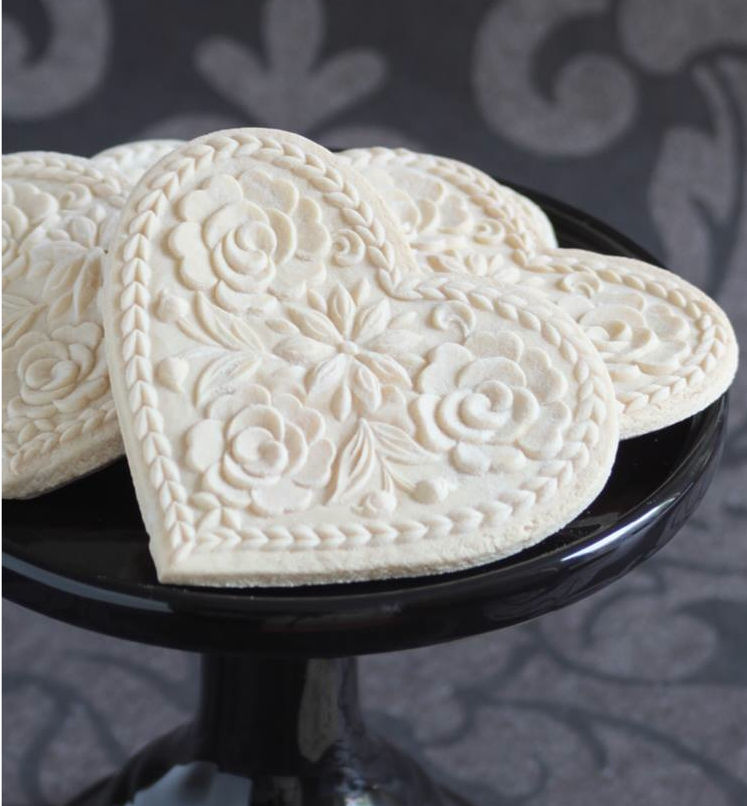 Thumbnail: AP 5137 Lotus Flower Heart springerle cookie mold by Anise Paradise 5137