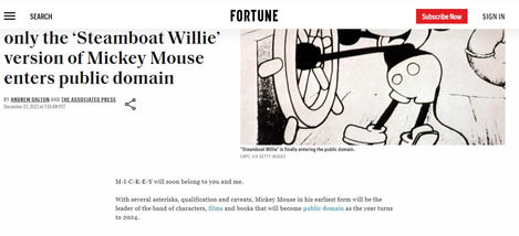 Only Steamboat Wllie version of Mickey Mouse enters public Domain