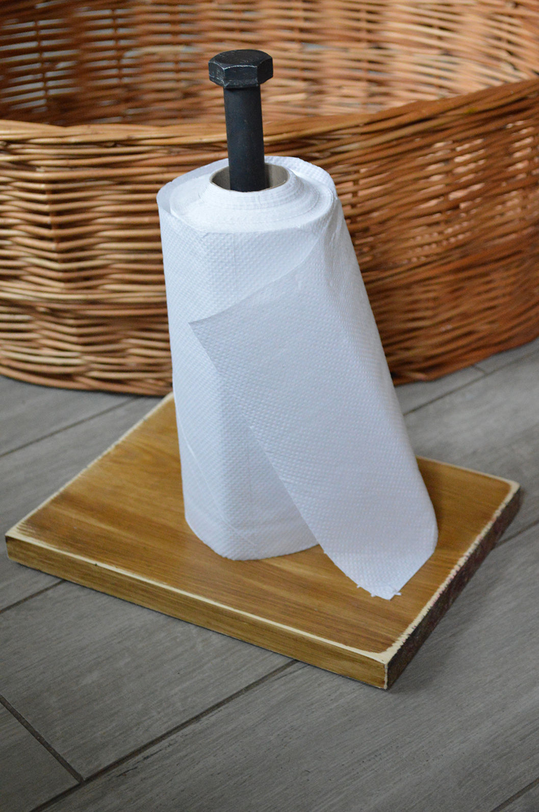 Free standing kitchen roll holder, reclaimed wood, paper tower bar