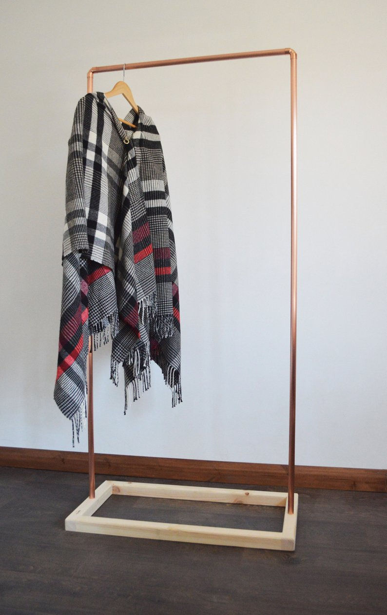 Thumbnail: Industrial Copper Clothing Rack with Wooden Base