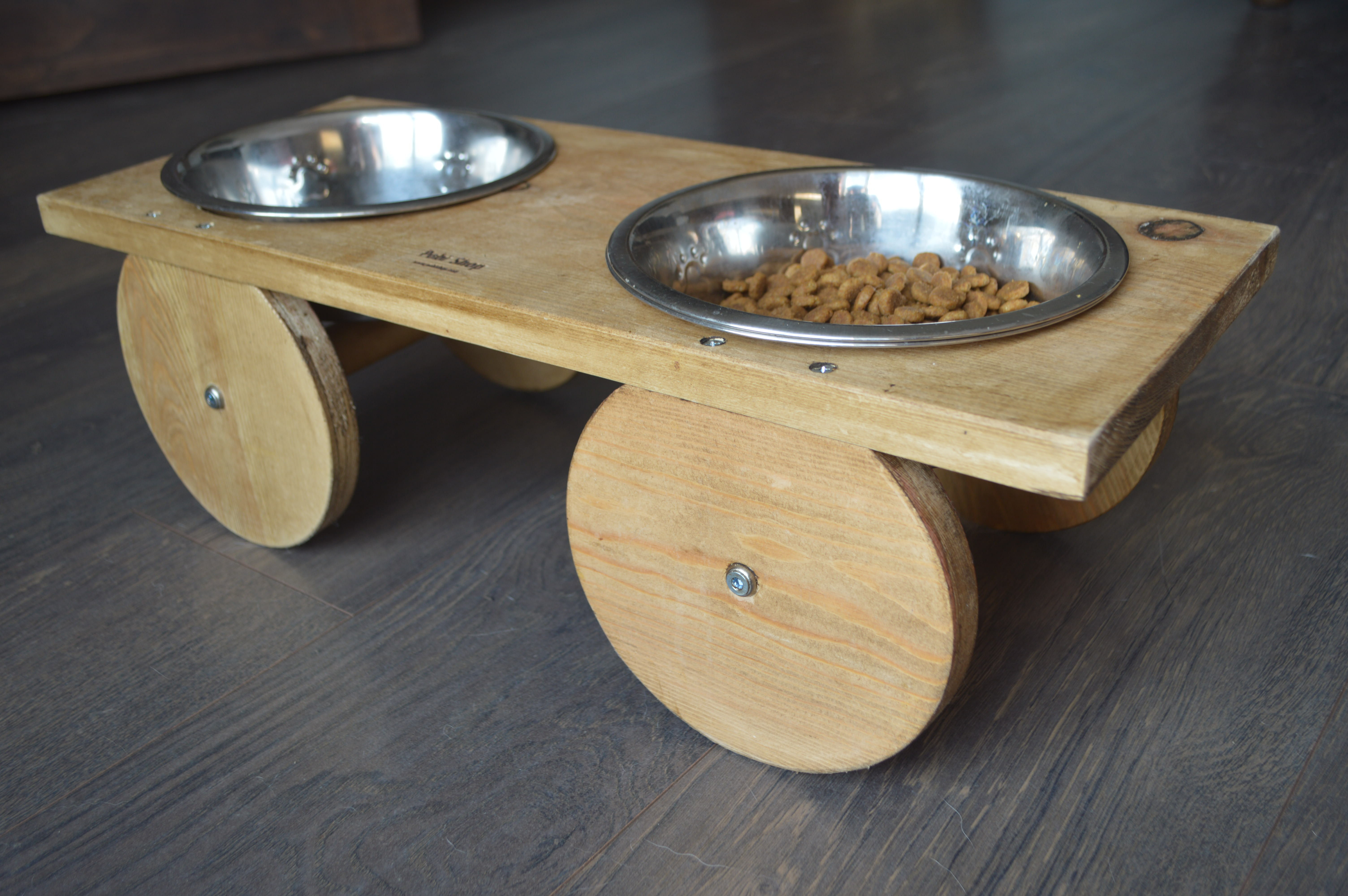 Wooden Dog Bowl Stand with bowls!