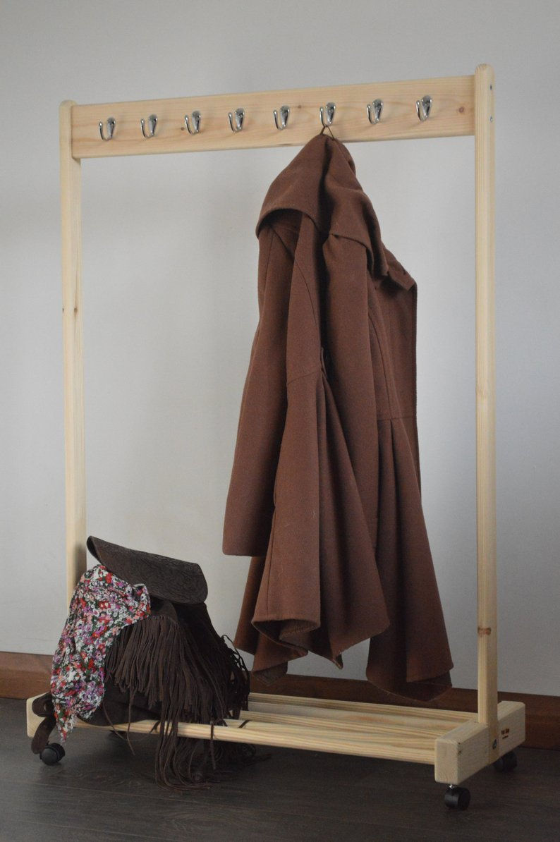 Thumbnail: Clothing Rail with a Shelf, Wheels and Coat Pegs