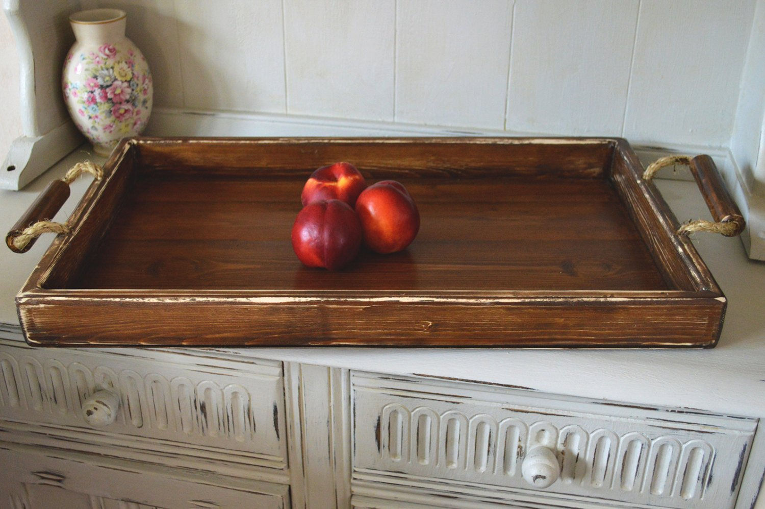Light Handmade Wooden Serving Ottoman Tray