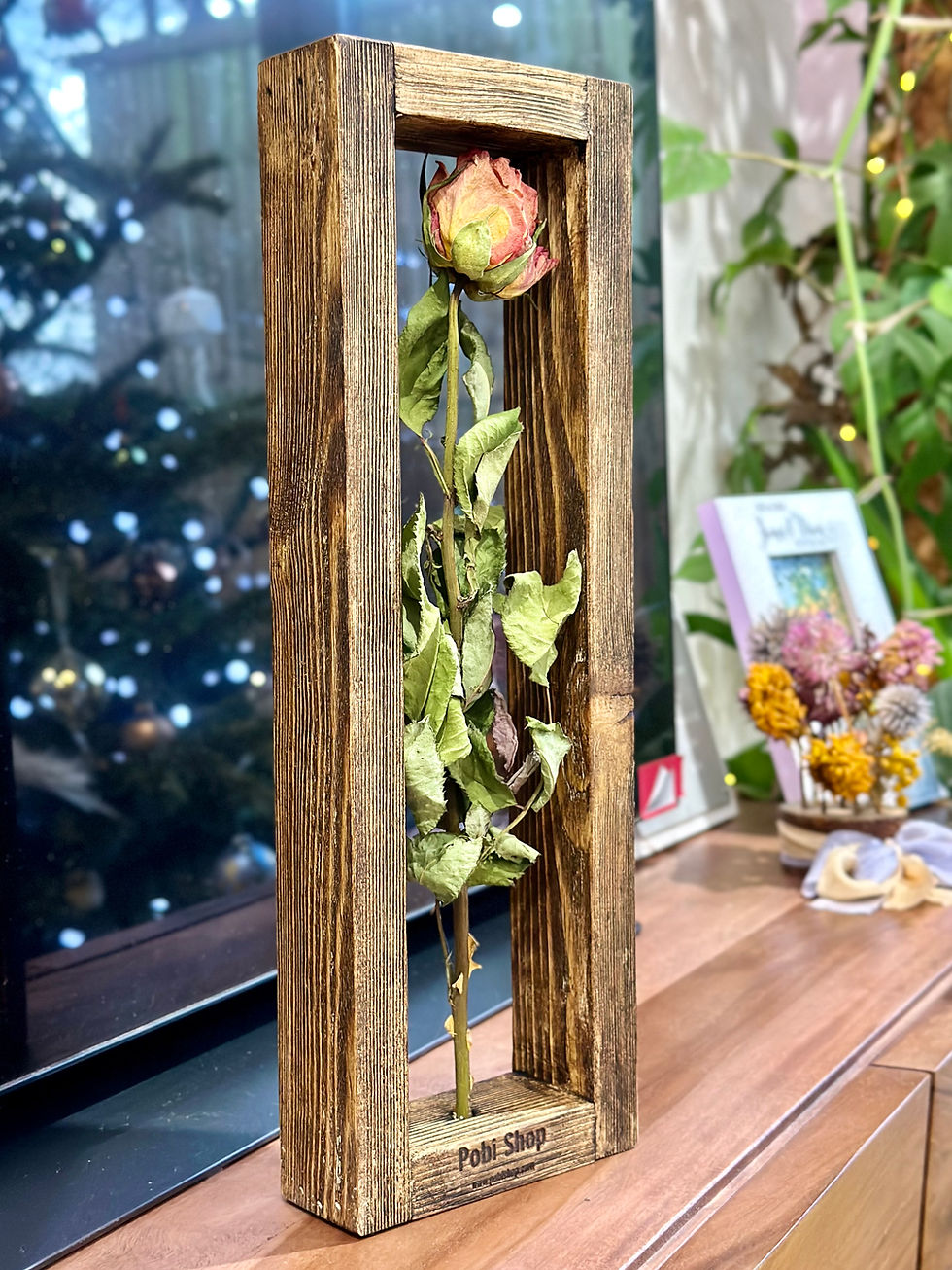 Thumbnail: Wooden Frame, Dried Flowers frame, Vase, Wall picture frame, Dried Rose Vase!
