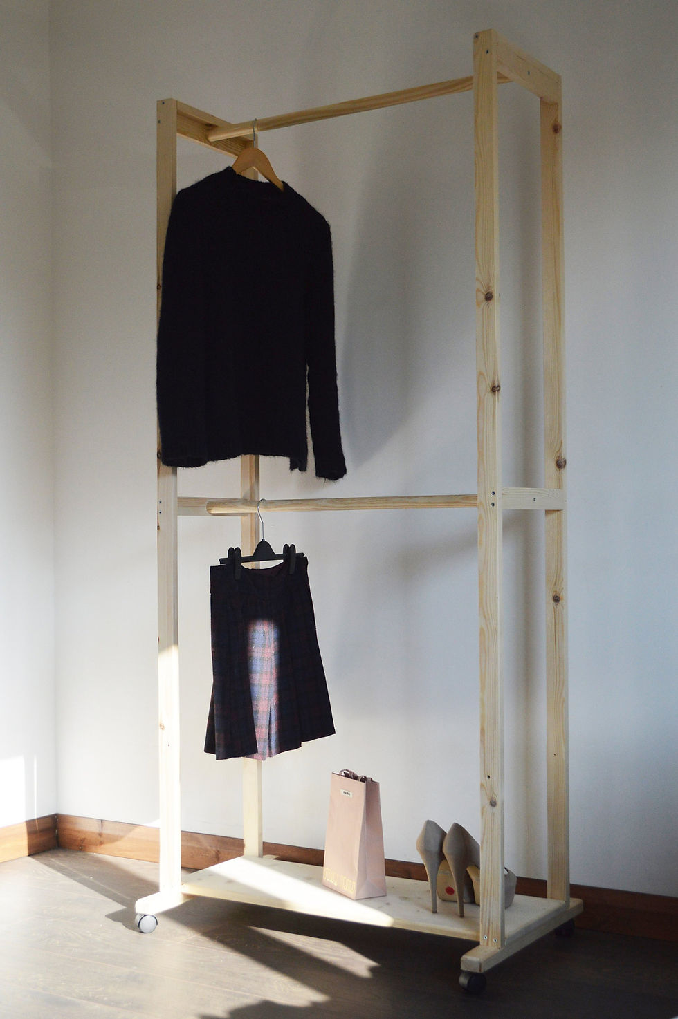 Thumbnail: Hand Made Clothing Rail with 2 Hanging Poles