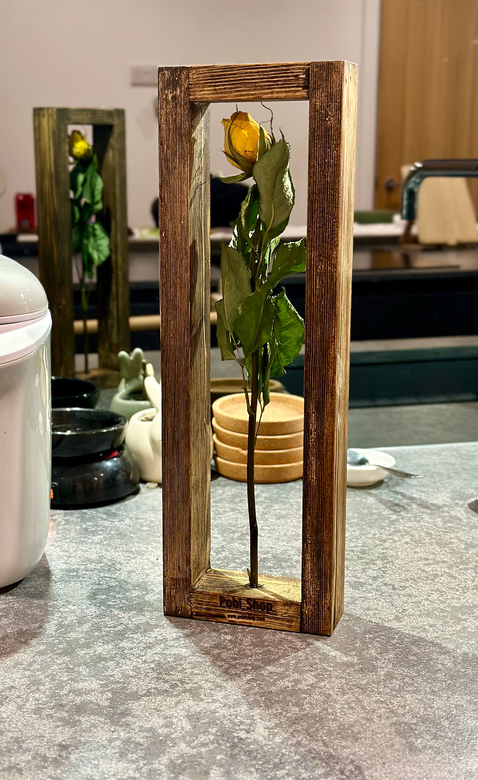 Thumbnail: Wooden Frame, Dried Flowers frame, Vase, Wall picture frame, Dried Rose Vase!