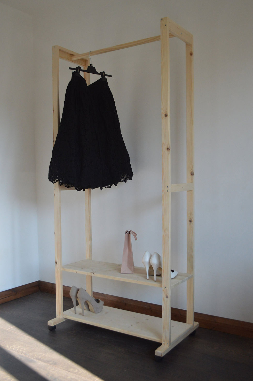Thumbnail: Hand Made Clothing Rail with 2 Hanging Poles and 2 shelves