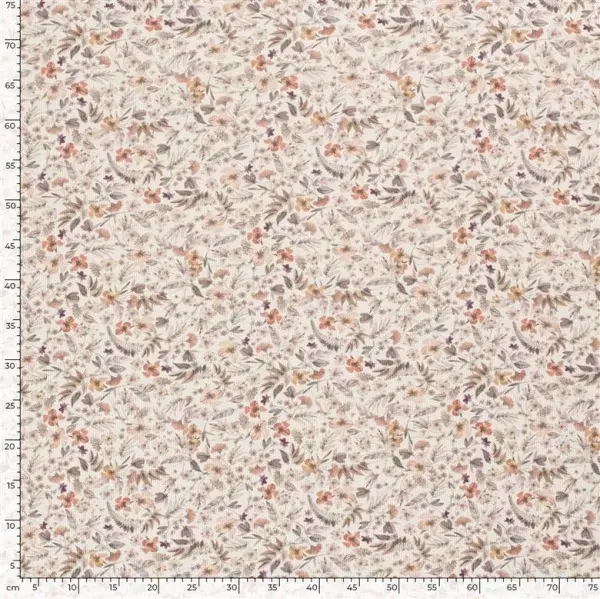 Rippenjersey Digital HerbstBlumen - creme, dezentes Muster kleiner Blüten und Blätter.