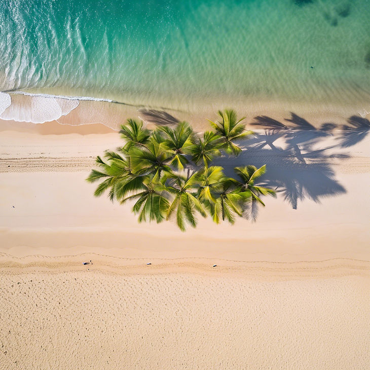 birds eye view of palm lining a beach