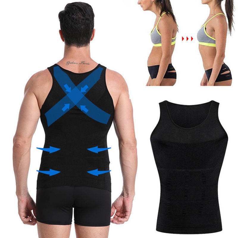 Thumbnail: Men's Shapewear Slimming Body Corset Vest Shirt Compression Abdomen Tummy Belly 