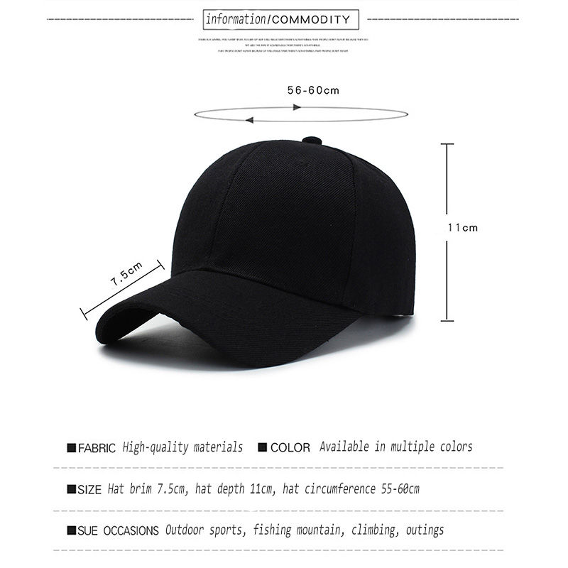 Thumbnail: Black Cap Solid Color Baseball Cap Snapback Caps Casquette Hats Fitted Casual Go