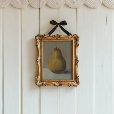 ochre pear on grey in Coquette vertical frame