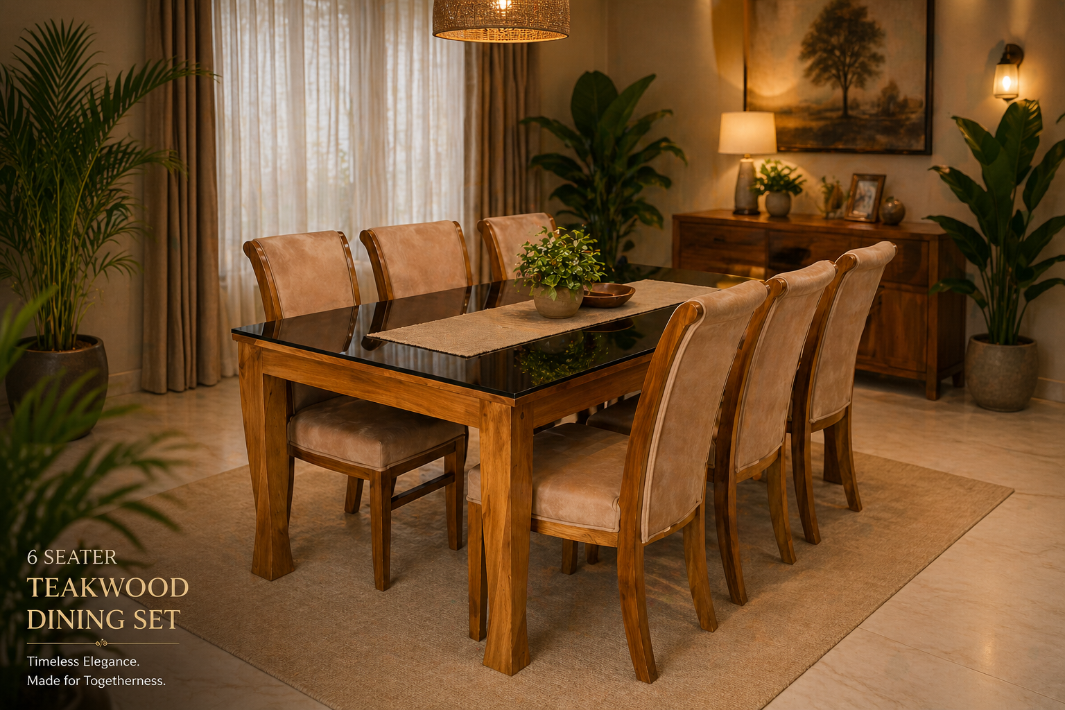 Teak Wood 6 Seater Dining Sett