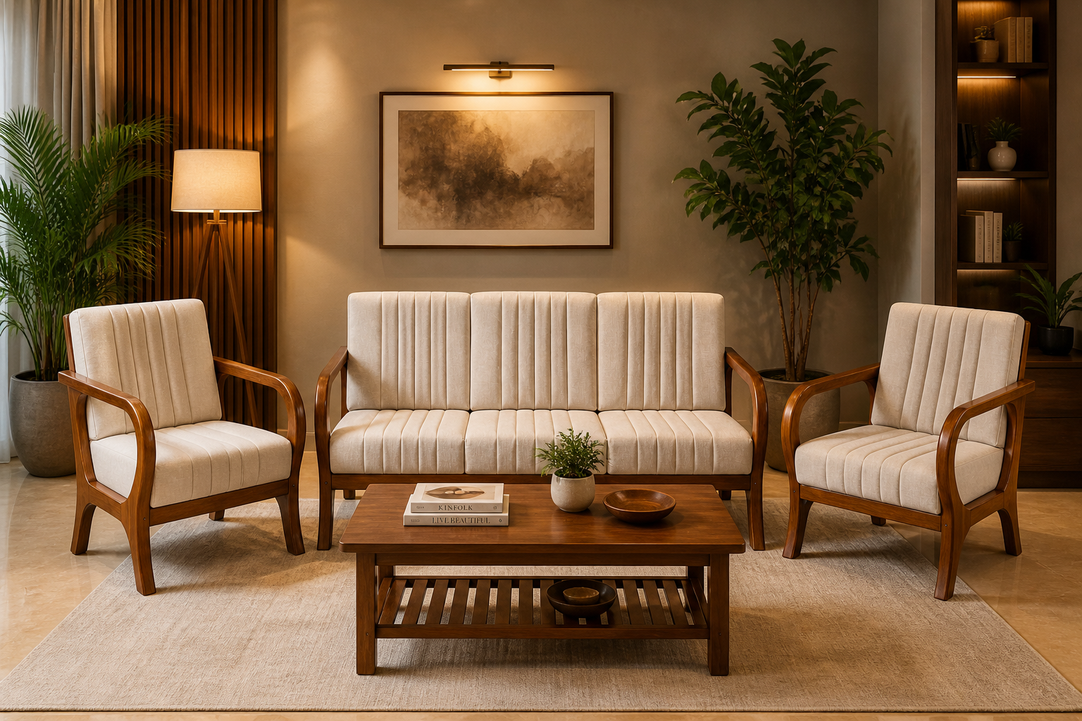 5 Seater Wooden Sofa Set - Teakwood