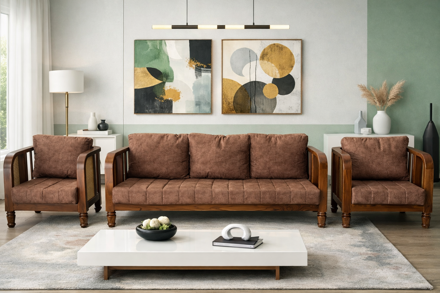 3+1+1 Teakwood Sofa Set with Cane