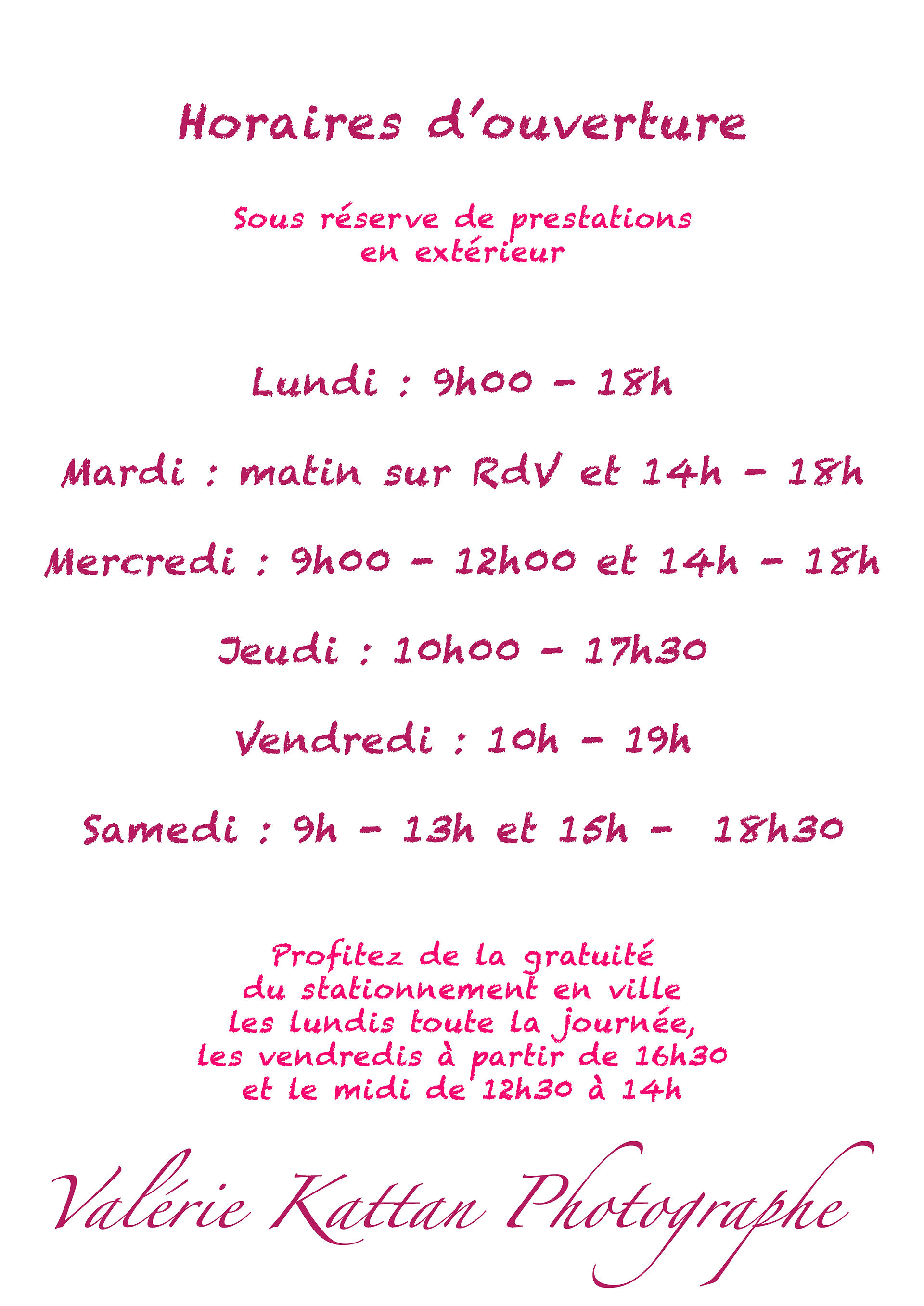 Horaires ouverture