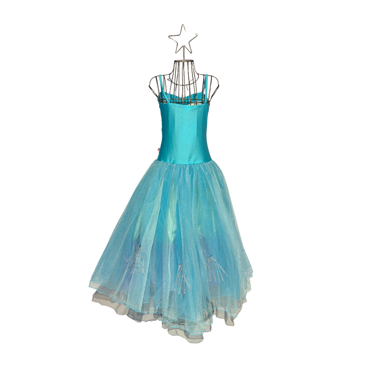 Miniature : Aqua Prinzessinnenkleid für Kinder mit Glitzertüll, silbernen Stickereien und funkelnden Details
