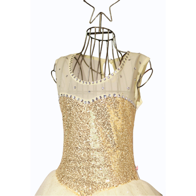 Thumbnail: Festliches Kinderkleid in Crème und Gold mit Pailletten-Oberteil und Glitzertüll-Rock