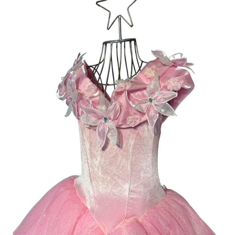 Thumbnail: Babypinkes Prinzessinnenkleid für Kinder mit Tüllrock und zarten Organza-Blüten, Detail