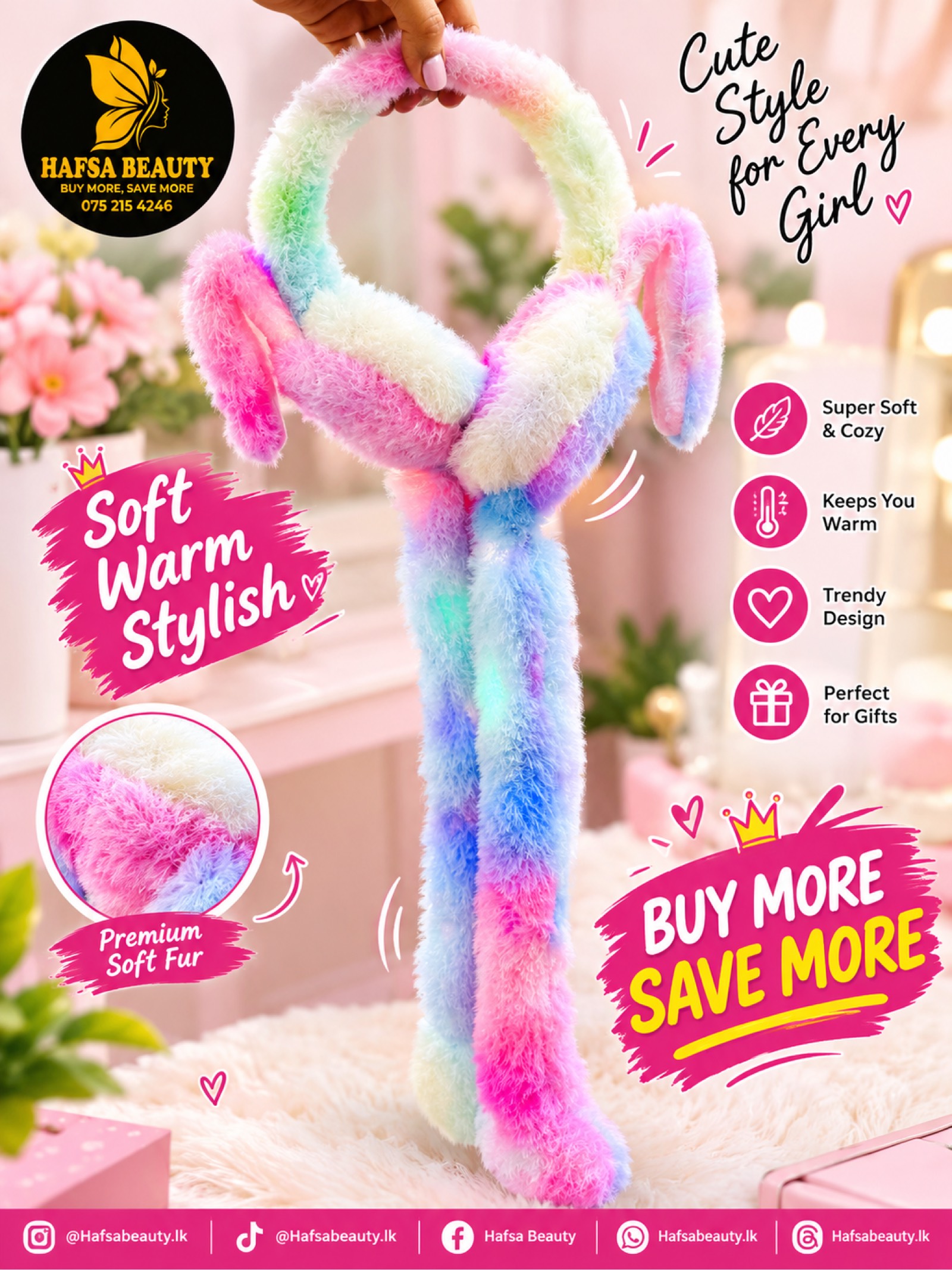 Rainbow Plush Fluffy Earmuffs