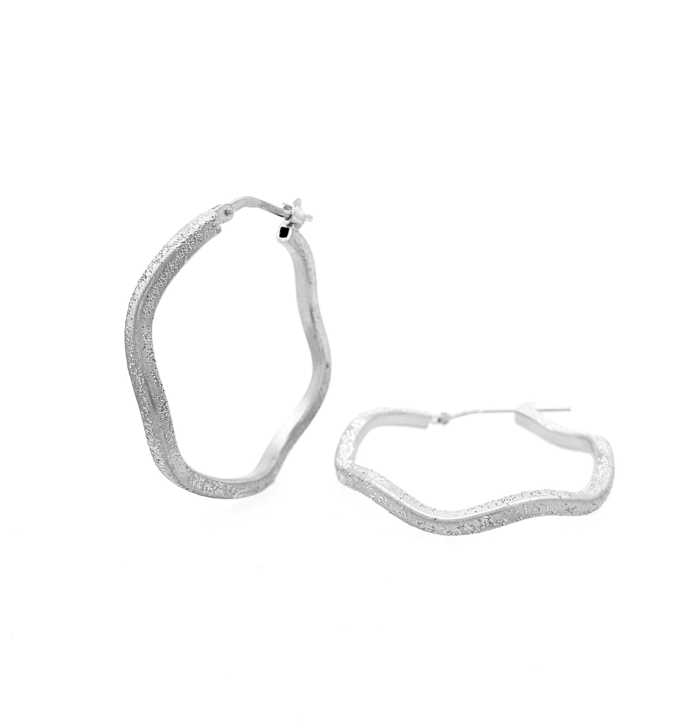 Grosse schlichte Creolen Wave, 925 Sterling Silber Creolen