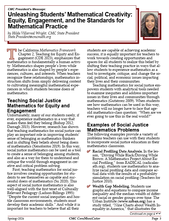 CMCr 50_3 Unleashing Students’ Mathematical Creativity Equity, Engagement, and the Standar