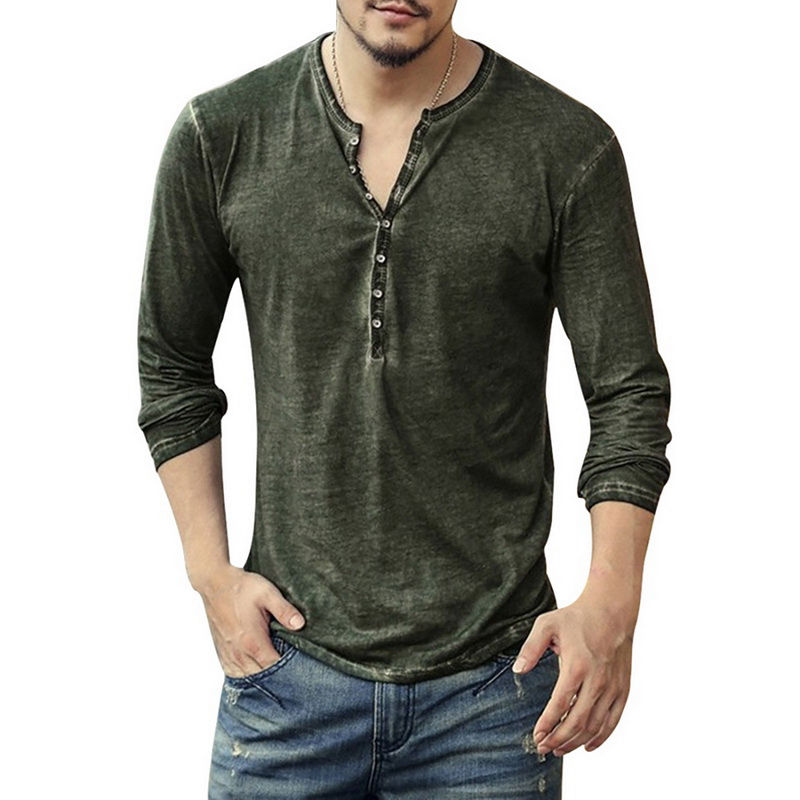 Vintage Distred Men's V-Ne T-irt under irt Retro Worn-look Long Sve Youth Faion