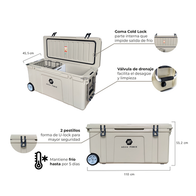 Miniatura: COOLER SEYCHELLES + TABLA DE CORTAR + CANASTO / 120LT RUEDAS BEIGE