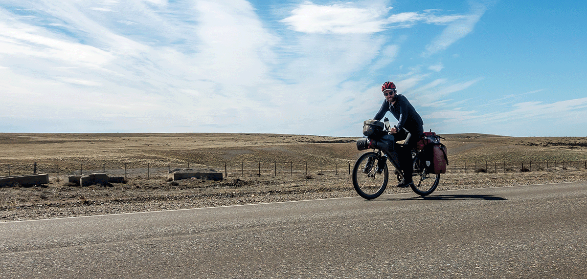 Cycling through the Argentinian pampa.