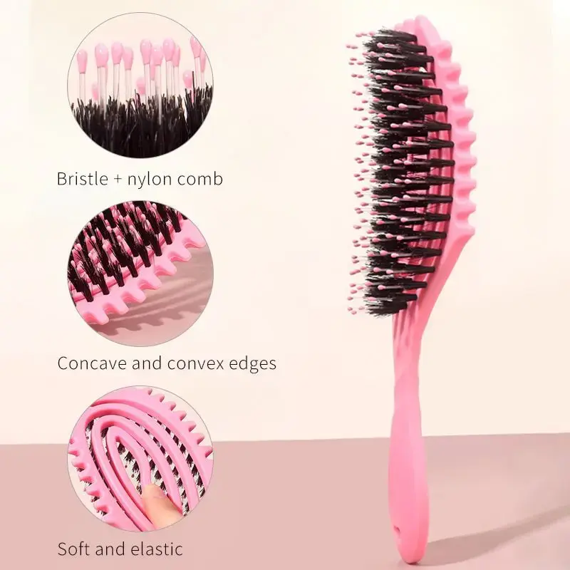 Thumbnail: Detangling Curls Hairbrush Tangled Boar Bristle Hair Comb Define Hollow Out Hair