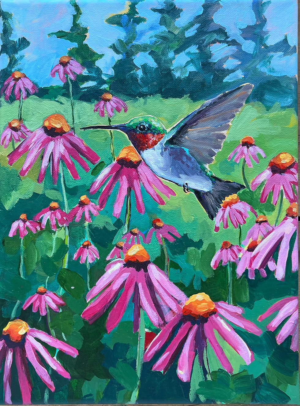Hummer’s Paradise: Original 9x12 Acrylic Painting