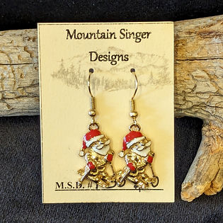 Skiing Gold Pewter Santa Earrings