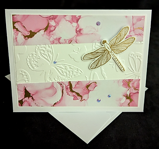 Dragonfly, Butterflies & Pink Flowers: Handcrafted Greeting Card
