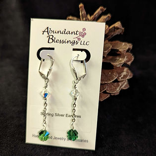 Swarvorski Crystal Green Shamrock Dangle Earrings on Silver Earwires