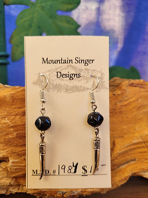 Dark Blue Faceted Opaque Glass with Italian Horn Dangle Earrings