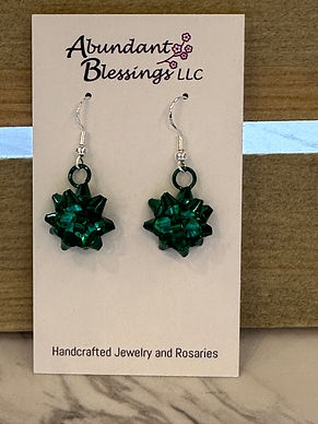 Green Ribbon Bow Earrings
