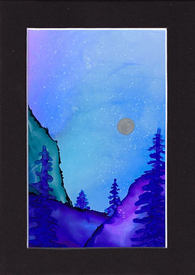 Night Ridges: Original 4x6 Alcohol Ink Painting