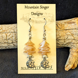 Peach & White Glass Christmas Tree Earrings with Silver Crescent Moon Dangles