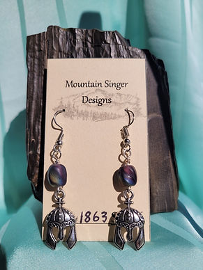 Iridescent Purple Glass Bead with Silver Medieval Helmet Earrings