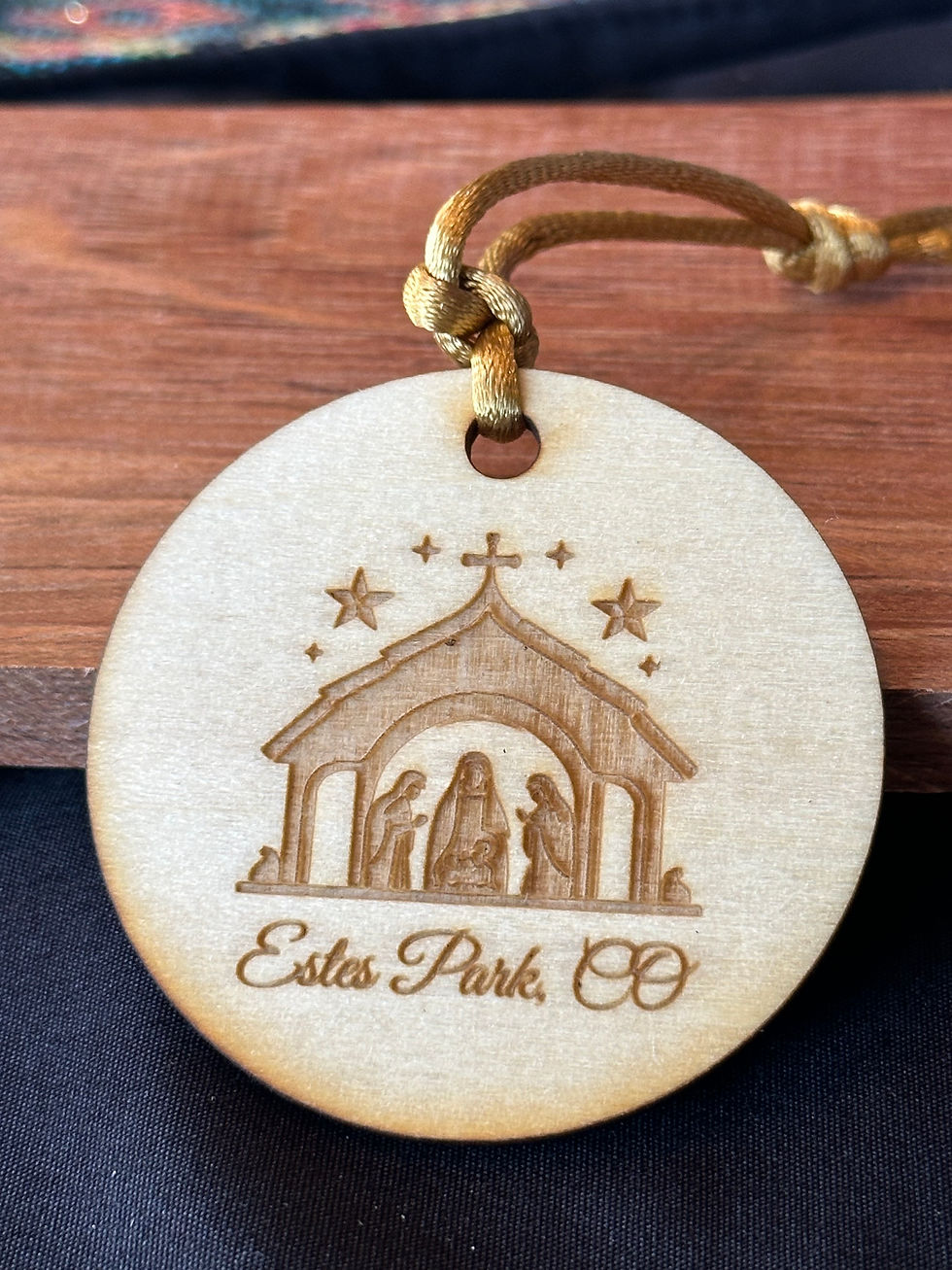 Estes Park Gold Wood Nativity Ornament