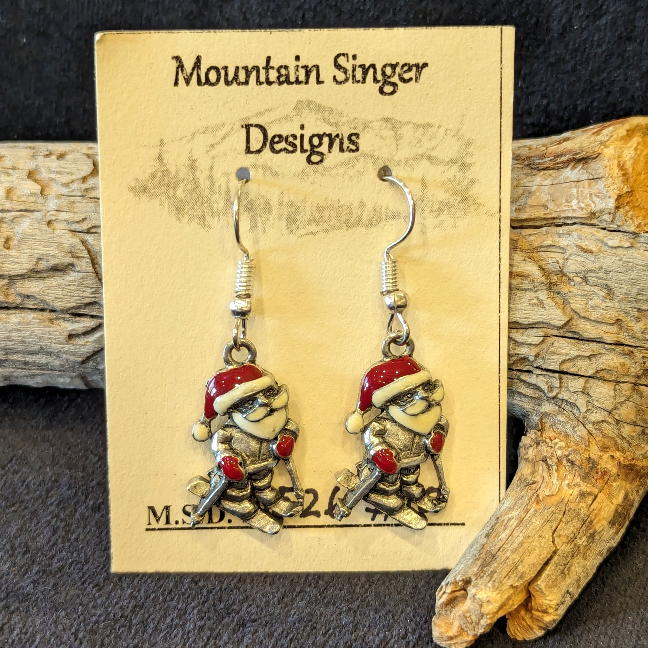 Skiing Pewter Santa Earrings